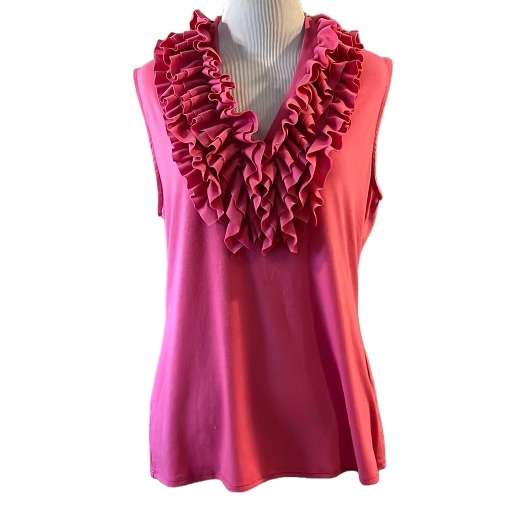 CASUAL EXPRESS EXAGGERATED RUFFLE NECK TANK TOP PINK SIZE MEDIUM